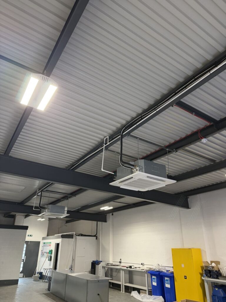 Two MHI 10kW ceiling cassettes in the CTS workshop