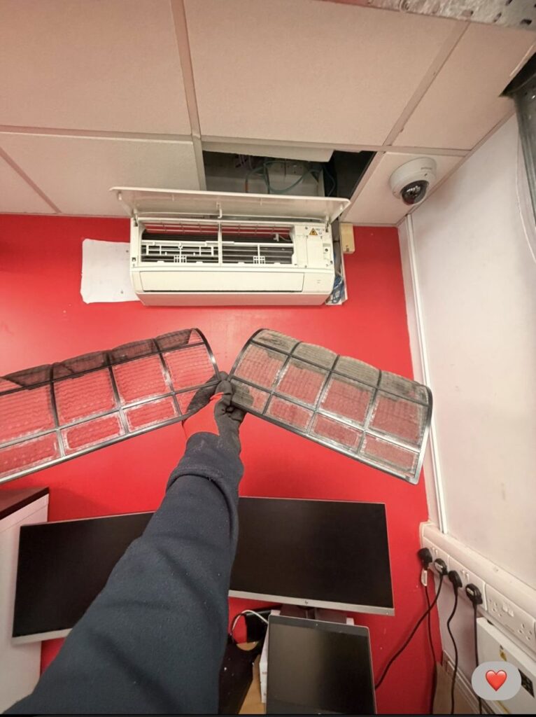 Indoor unit filters removed for cleaning during a planned visit
