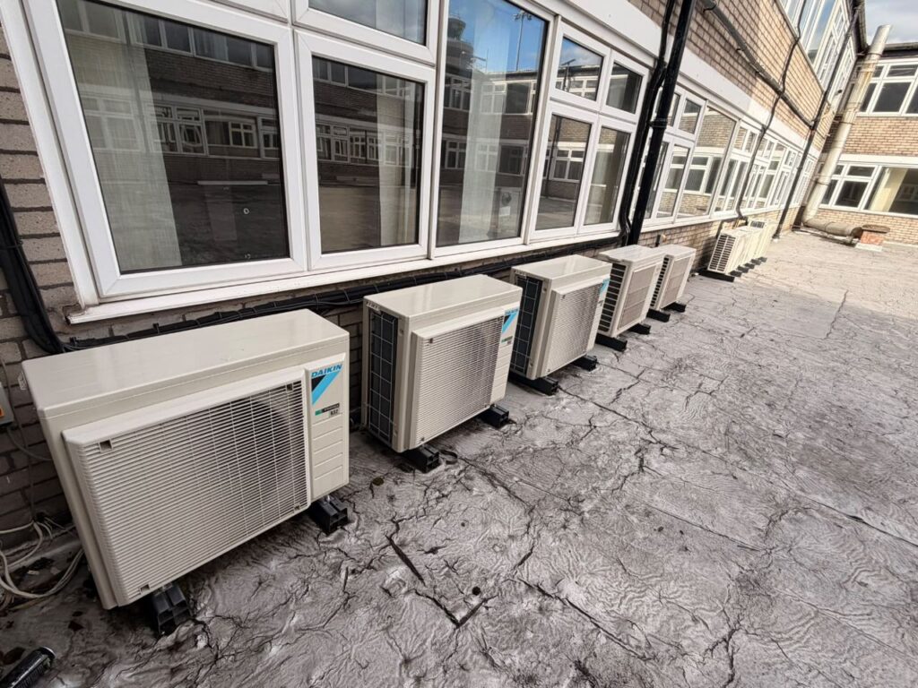 A row of outdoor units serviced on site