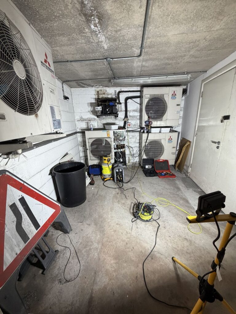 Plant area with the new MHI outdoor unit and recovery equipment